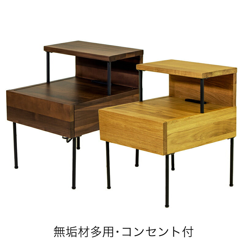 正規品)ナイトテーブル ベッドサイドテーブル 引出 コンセント付