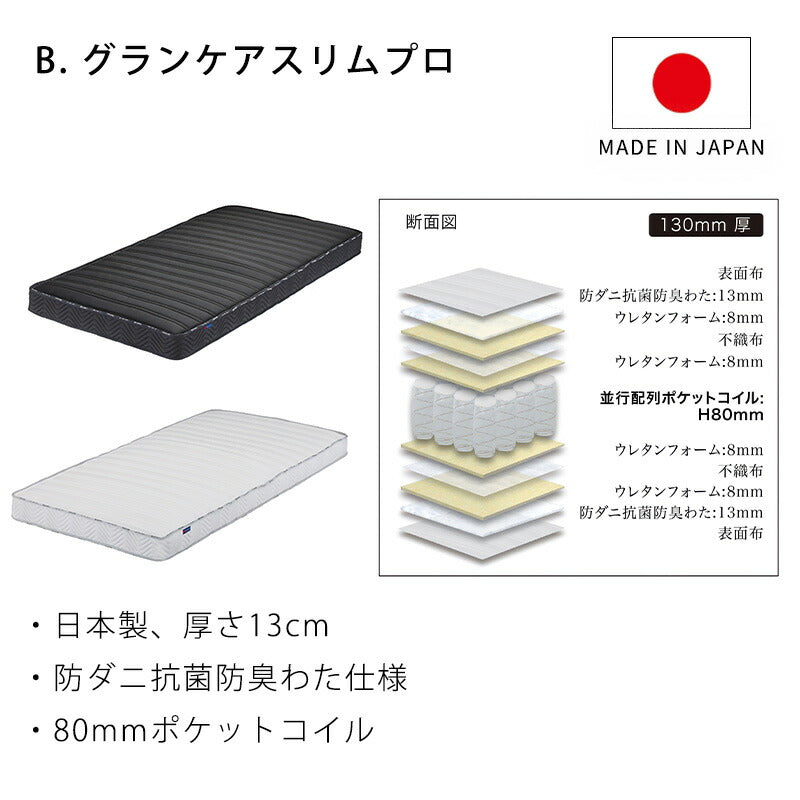 (開梱・設置無料)電動ベッドリクライニング3モーターS/Lキャビウレタンマットレスポケットコイルサイドガードシングル介護ベッドジーラックグランツ