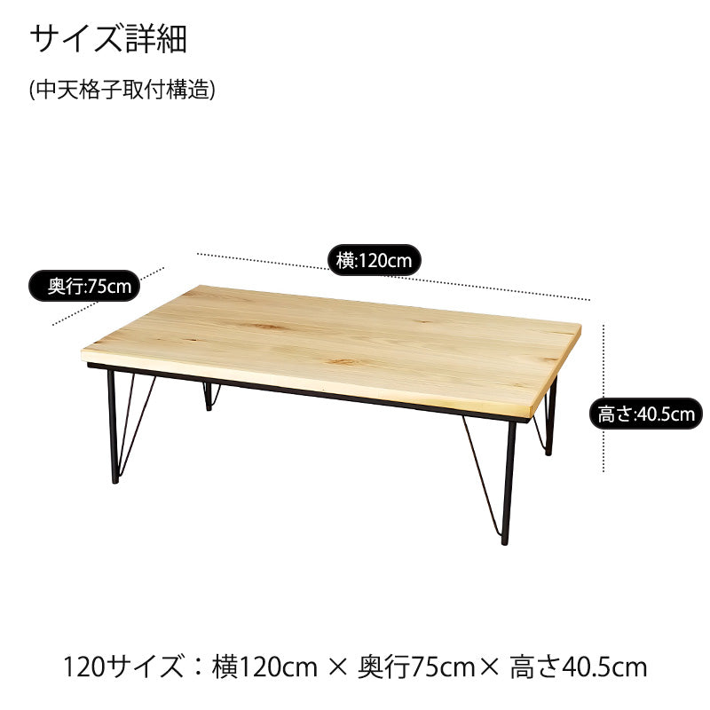 こたつ家具調こたつ座敷机リビングテーブル座卓幅120cm長方形ナラ節あり突板アイアン脚和室洋室国産ドリームデルタ