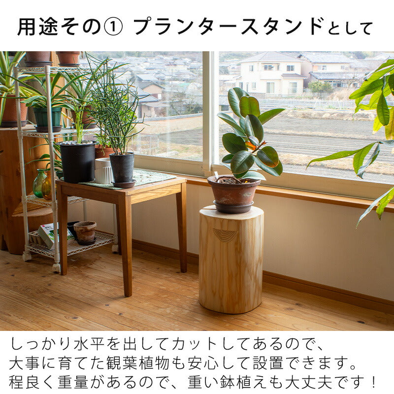 吉野杉間伐材の丸太スツール椅子プランターシェルフプランタースタンドサイドテーブルオイル仕上げ日本製