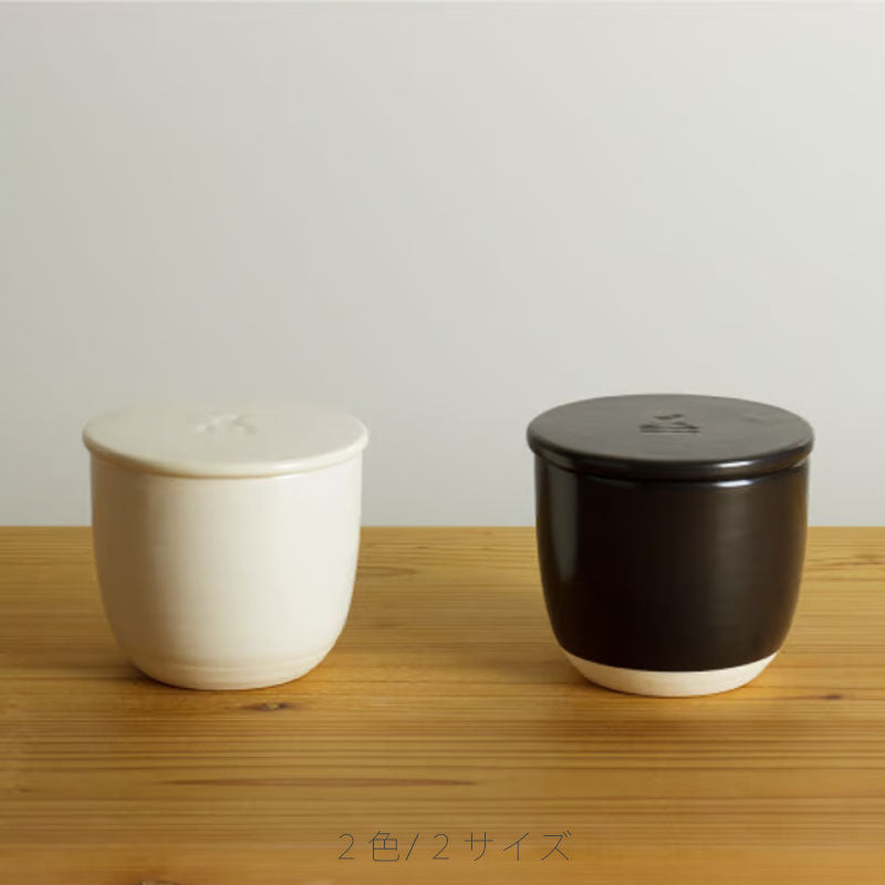陶の飯びつおひつ耐熱容器保存容器蓋付フタ付き陶器電子レンジOKおしゃれ円型白黒かもしか道具店