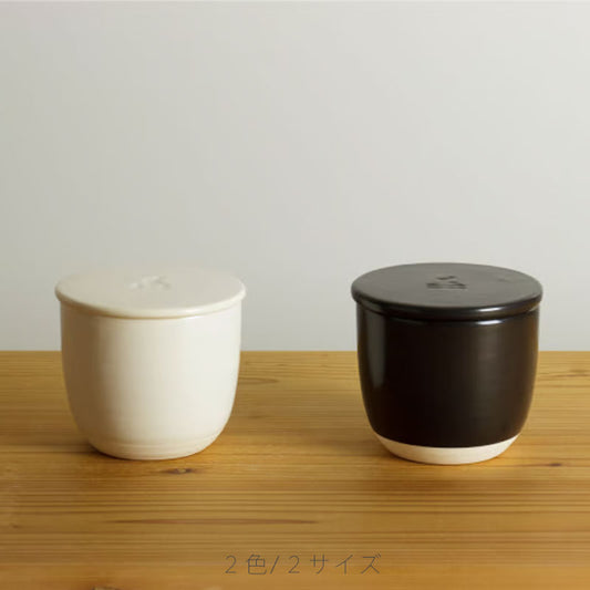 陶の飯びつおひつ耐熱容器保存容器蓋付フタ付き陶器電子レンジOKおしゃれ円型白黒かもしか道具店