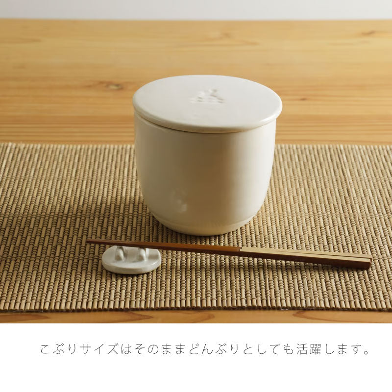 陶の飯びつおひつ耐熱容器保存容器蓋付フタ付き陶器電子レンジOKおしゃれ円型白黒かもしか道具店