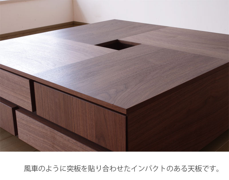 センターテーブルリビングテーブルローテーブル幅80cm正方形引き出し収納付ウォールナットオークAtoriアトリNIPPONAIREニッポネア日本製