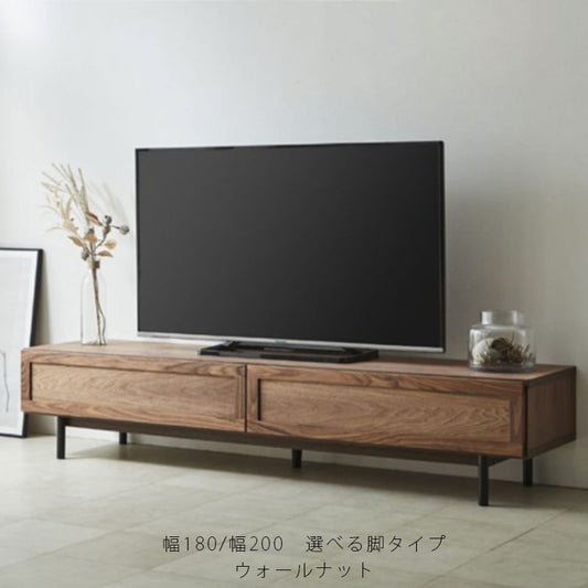 (開梱・設置無料)TVボードリビング用家具AVボードローボード180cm200cm引出付フラップ扉ウォールナットスチール脚ELEGATVboardエレガテレビボードNIPPONAIREニッポネア日本製