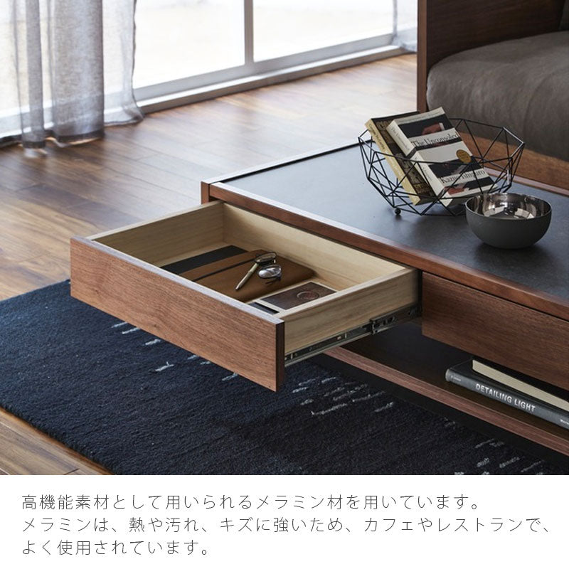 センターテーブルリビング用家具コーヒーテーブル机ちゃぶ台座卓長方形収納家具リビング収納引出し付きブラウンカフェ風おしゃれメラミン122cmTIKAcentertableティカセンターテーブルNIPPONAIREニッポネア日本製
