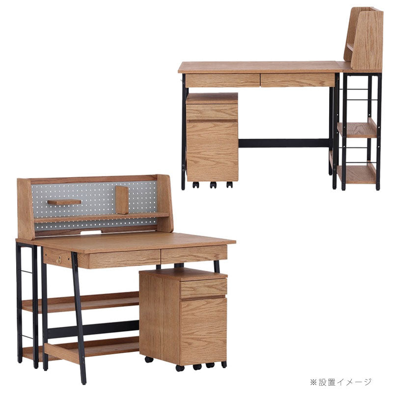 (正規品)デスクキッズ用家具学習机リビング学習上置きワゴン有孔ボードシェルフナチュラルグレー幅100cmアイアン脚BLAMEdeskブレームnoraノラ