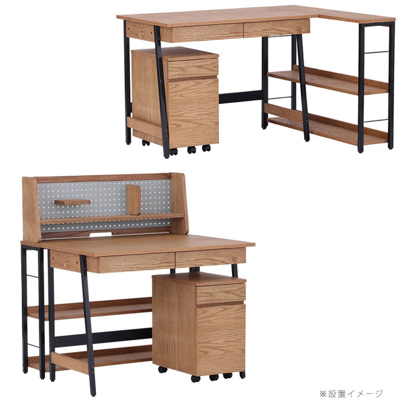 (正規品)デスク3点セット勉強机上置きワゴン有孔ボードキッズ用家具リビング学習ナチュラルグレー幅100cmアイアン脚BLAMEdesksetブレームnoraノラ