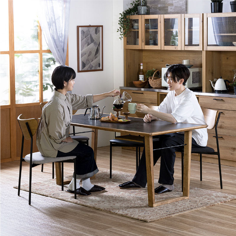 メラミン天板ダイニングテーブル食卓テーブル長方形140cm160cmラック付/無石目ブラックアイアン脚木脚diningtablemelamineIROROイロロnoraノラ