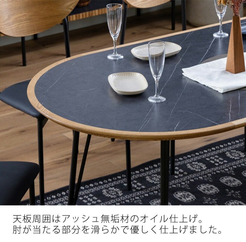 ダイニングテーブル楕円形テーブルオーバルテーブルカフェテーブルテーブル無垢アイアン脚幅160cmメラミン石目調おしゃれMARURUマルルnoraノラ