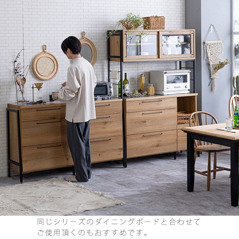 (正規品)カウンターボードリビング用家具キッチン用家具収納棚キャビネット124cm144cmオークアイアン脚強化紙Ritterリッターnoraノラ