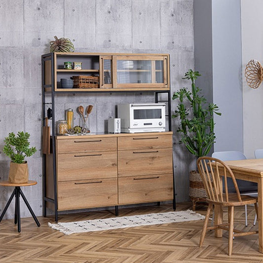 (正規品)オープンボードダイニング用家具キッチン用家具収納棚キャビネット124cm144cmオークアイアン脚強化紙Ritterリッターnoraノラ