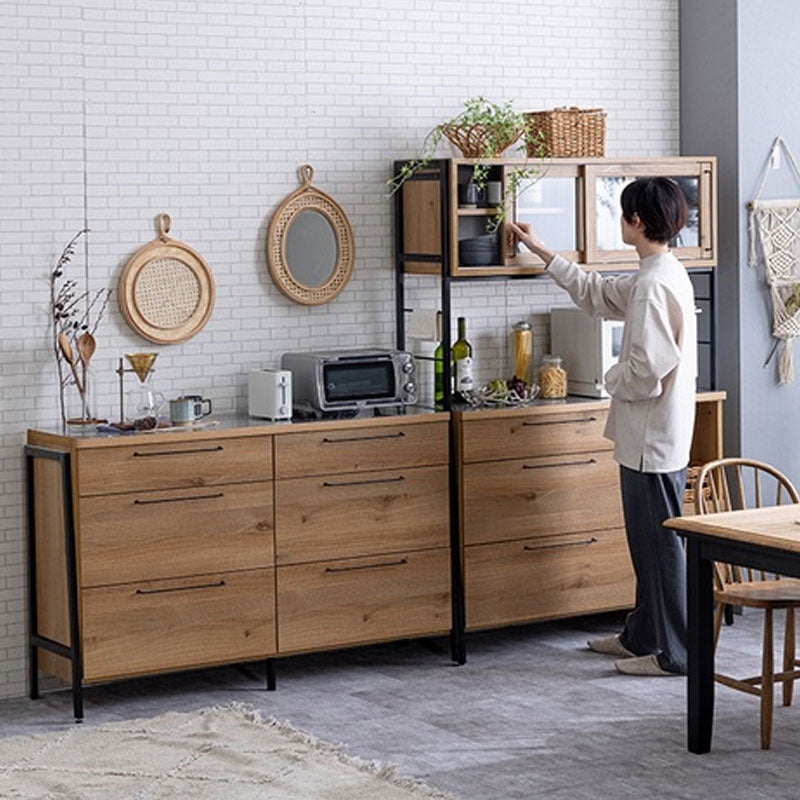 (正規品)オープンボードダイニング用家具キッチン用家具収納棚キャビネット124cm144cmオークアイアン脚強化紙Ritterリッターnoraノラ