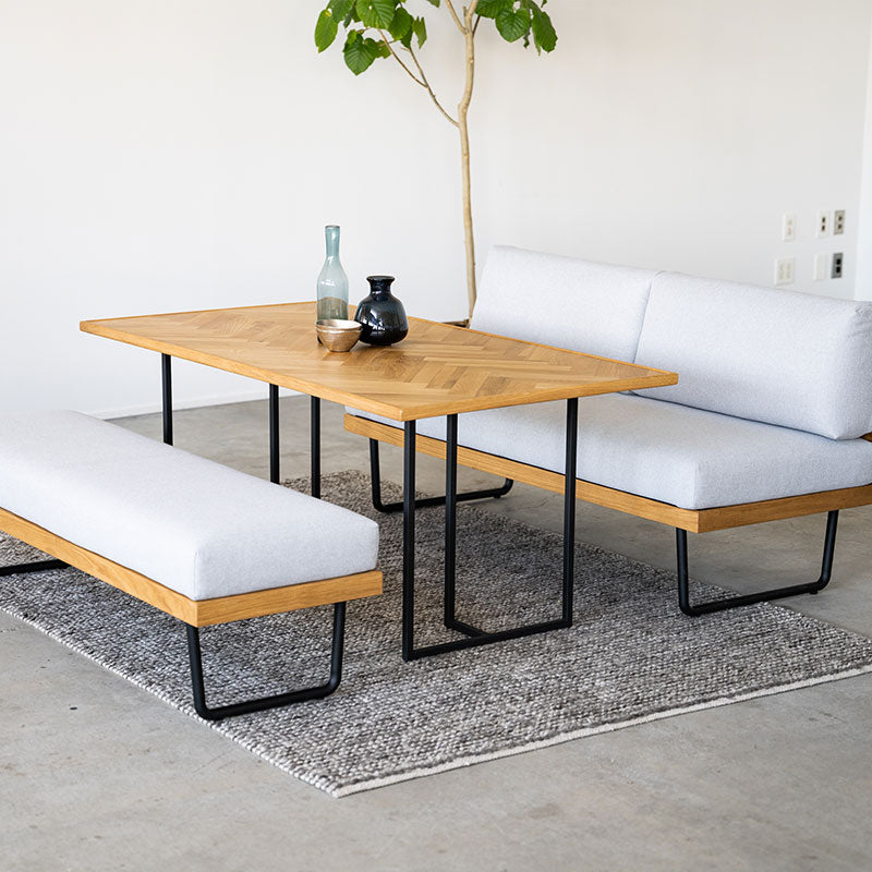 (正規品)ダイニングテーブル北欧おしゃれヘリンボーン柄幅120cm135cm150cm165cm180cmオークスチール脚NODEノードNWLH