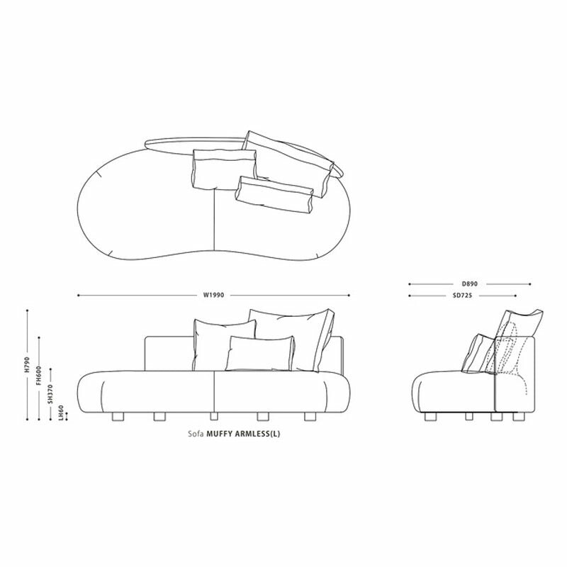 ソファ3Pアシンメトリー肘無し左背ホワイトグレージュクッション付ファブリック北欧muffyマフィーsofaNOWHERELIKEHOMEノーウェアライクホーム