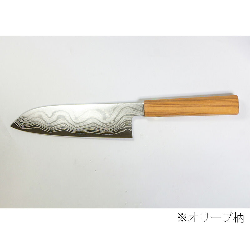 堡箱八 オリーブ柄 ダマスカス三徳包丁