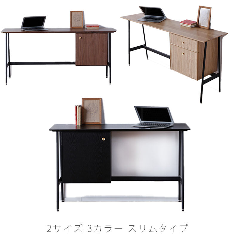 デスク薄型机学習机リビングデスクパソコンデスク作業台仕事机引出し付キャビネット付化粧台ドレッサーウォールナットオークスリムデスク