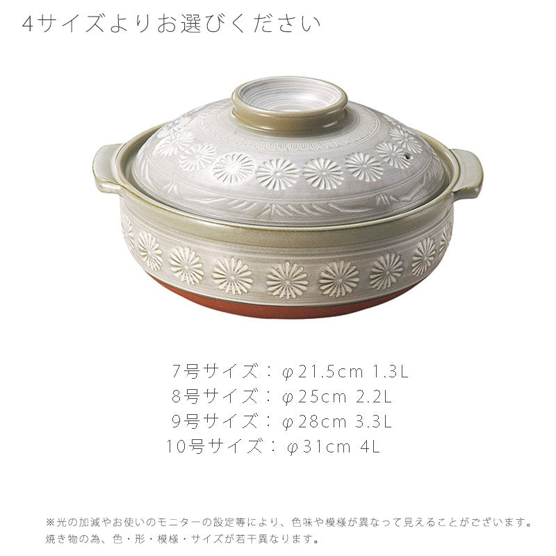 耐熱鍋土鍋IH鍋深鍋陶器IHOKおしゃれ三島銀峯7号8号9号万古焼萬古焼