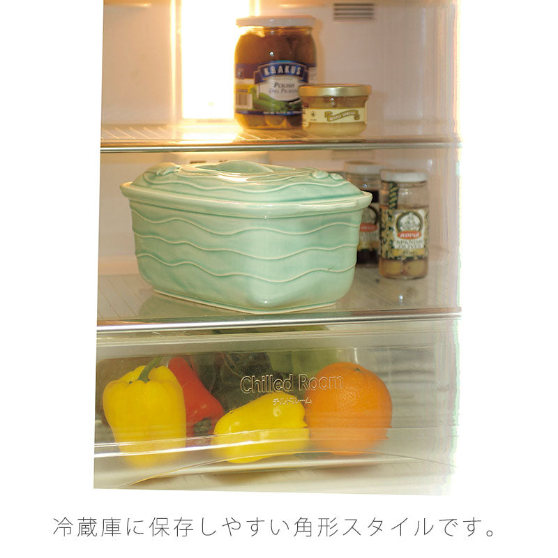 漬物器陶器ぬか漬け鉢水抜き付冷蔵保存角型おしゃれ(大)幅27cm(小)幅21.5cmホワイト青磁万古焼萬古焼