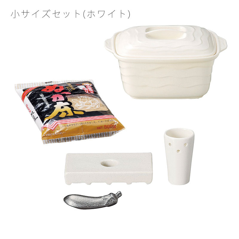 漬物器陶器ぬか漬け鉢ぬか床付冷蔵保存角型おしゃれ(大)幅27cm(小)幅21.5cmホワイト青磁万古焼萬古焼