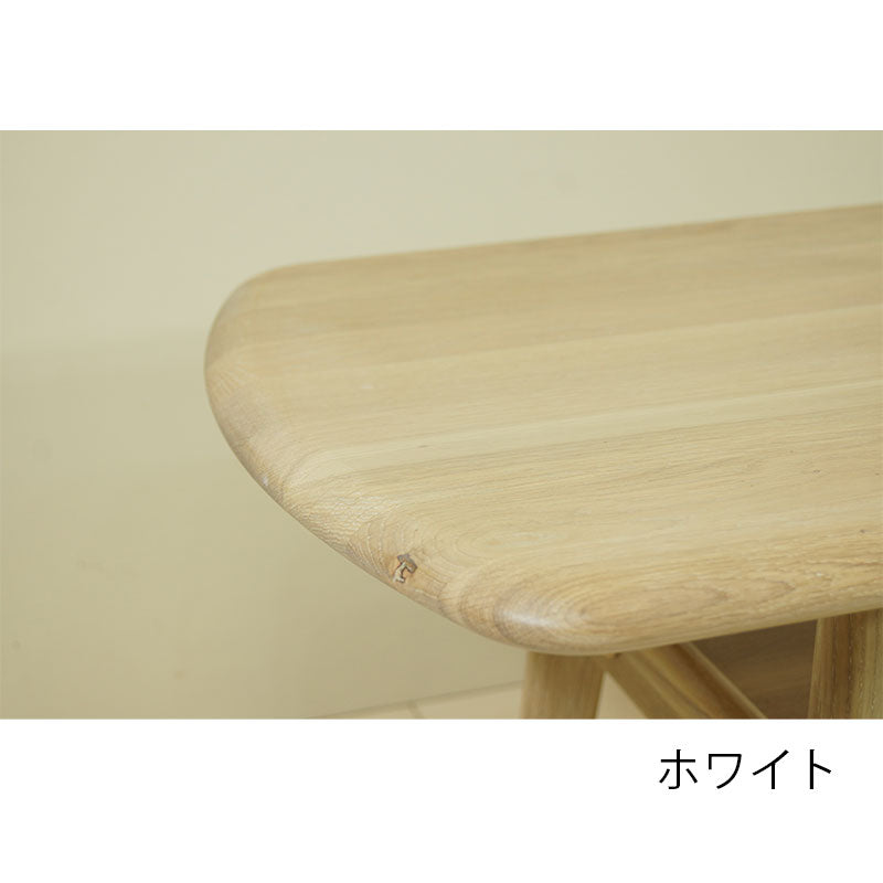 センターテーブルリビングテーブル幅120cmホワイトオーク無垢材棚板付きホワイトライトブラウン