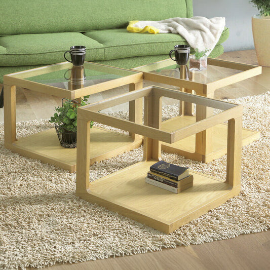 ダイニング家具センターテーブルローテーブルコーヒーテーブルカフェ北欧50cm正方形ガラスオーク無垢ウォールナット無垢DUGダグシギヤマ家具