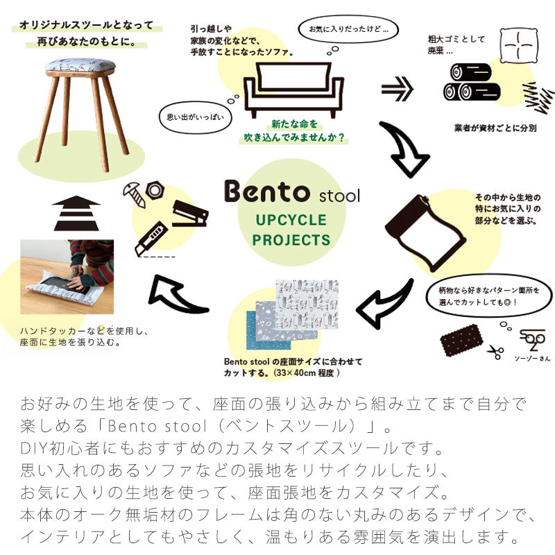 スツールチェア椅子カスタマイズオリジナルDIYオーク無垢材コンパクト吉桂Bentostoolベントスツール
